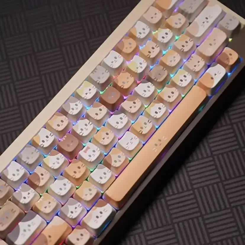 capuchons de touches de chat mignons, profil MAO, en PBT, carrés, pour clavier mécanique MX, ensemble de claviers, cadeau pour filles, en stock