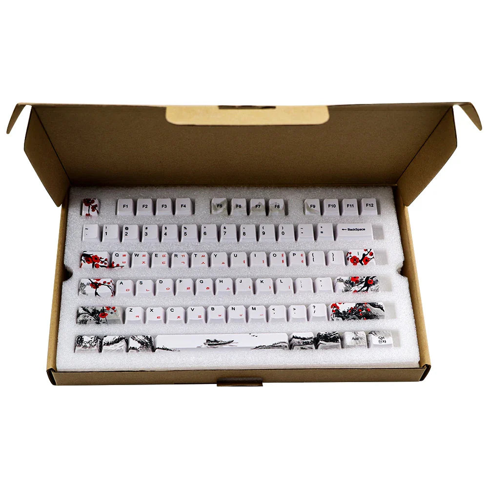 Tikai pārdošanā Keycap Novelty dye sub Plum Blossom OEM profila taustiņu vāciņi 61/64/68/108 Mehāniskie tastatūras vāciņi Krievu japāņu