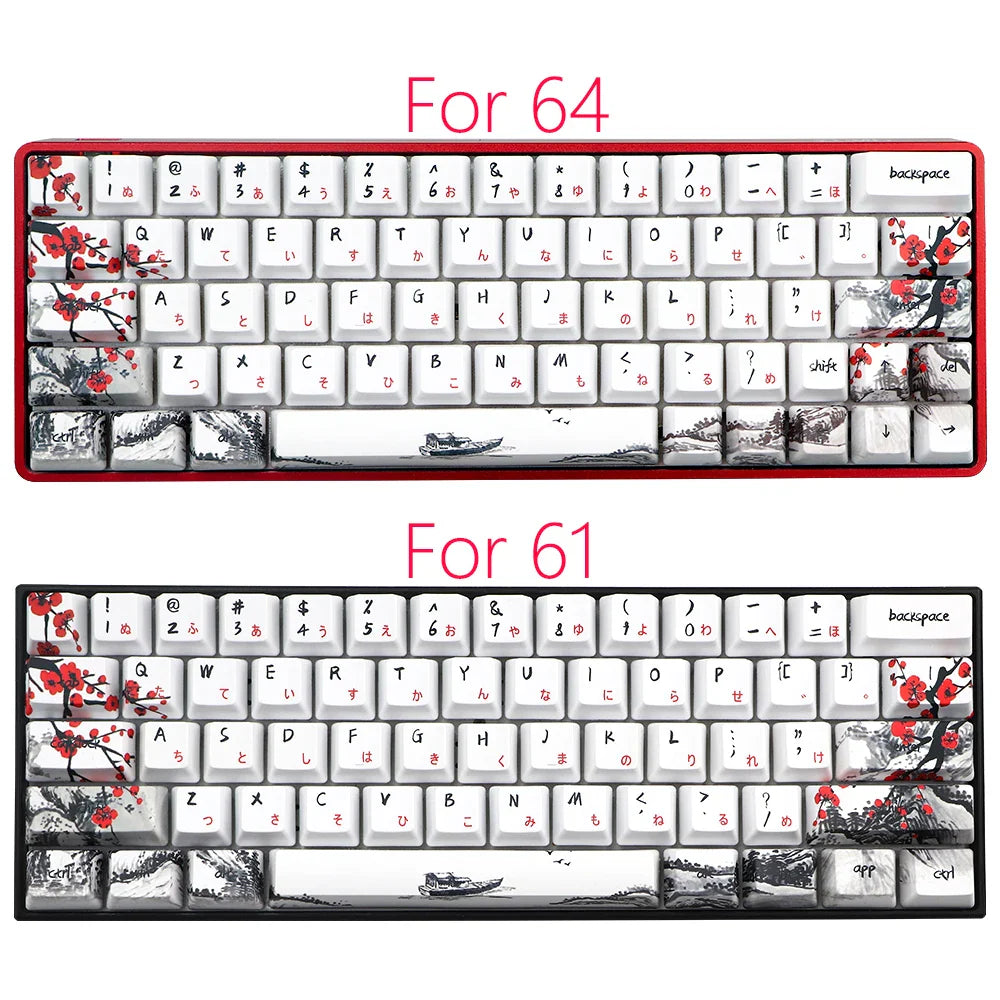 Tikai pārdošanā Keycap Novelty dye sub Plum Blossom OEM profila taustiņu vāciņi 61/64/68/108 Mehāniskie tastatūras vāciņi Krievu japāņu