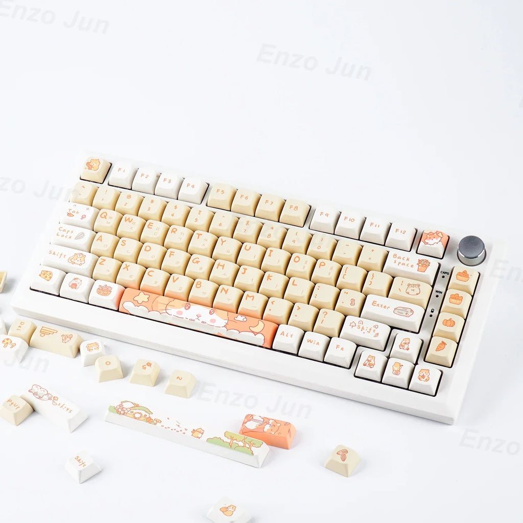 Capuchons de touches de clavier thème Orange écureuil gris Rat, profil XDA, anglais et coréen, pour clavier mécanique 61/64/68/84/87/96/98/104