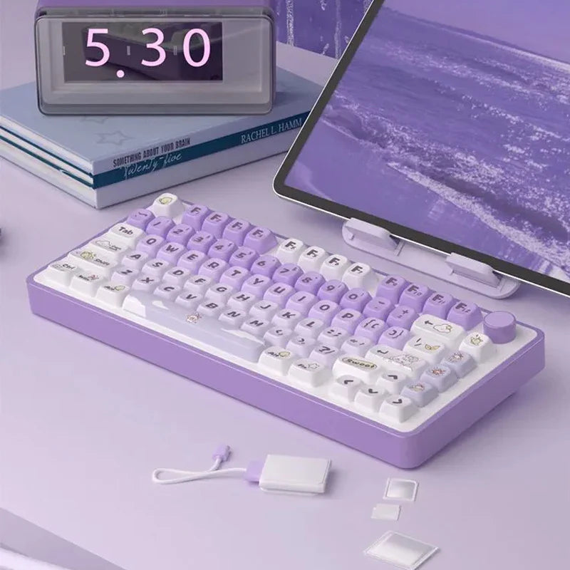 138 Keys Purple Rabbit Themed MOT Profile Keycaps Dye Sublimation PBT Keycaps for Cherry Gateron MX Switches Mechanical Keyboard
