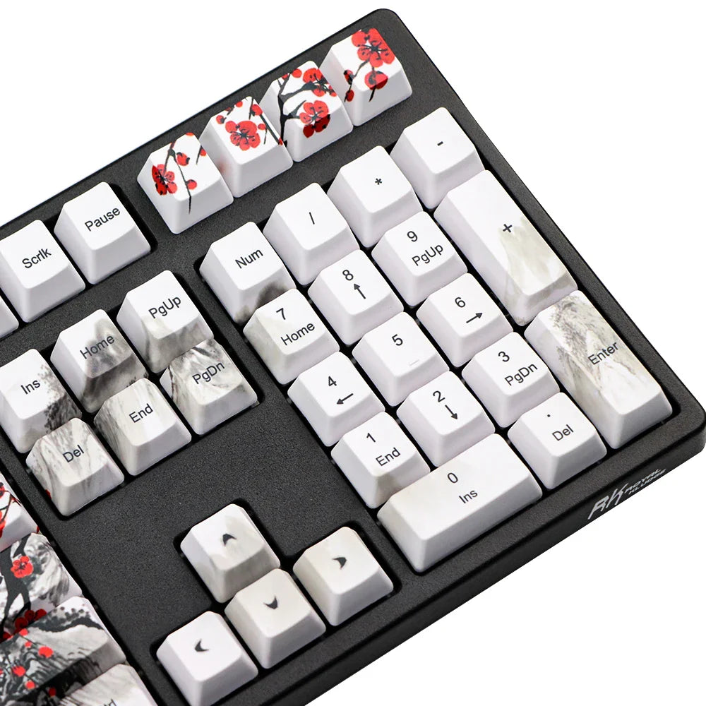 Tikai pārdošanā Keycap Novelty dye sub Plum Blossom OEM profila taustiņu vāciņi 61/64/68/108 Mehāniskie tastatūras vāciņi Krievu japāņu